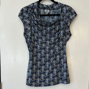 Worthington Stretch Blue and Black Abstract Blouse EUC